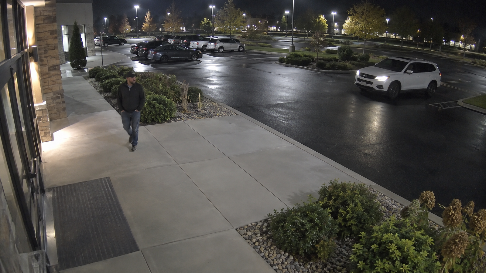 Simulated nighttime business security camera view
